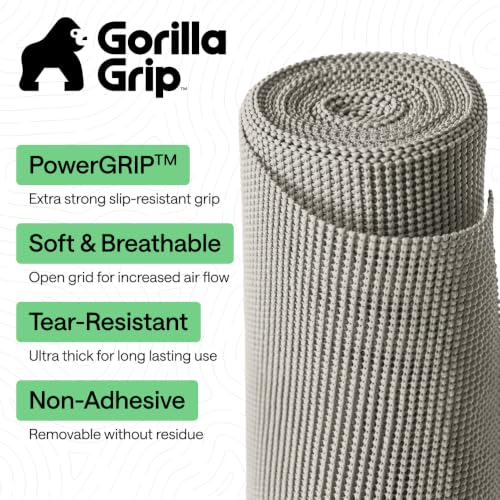 GORILLA GRIP powerGRIP Drawer Shelf and Cabinet Liner, Thick Strong Hold, Non-Adhesive Liners Protect Kitchen Cabinets and Cupboard, Bathroom Drawers, Easy Install, Breathable Mat, 12" x10' Light Gray - color: Light Gray, size: 12" X 10', style: 12" x 10'