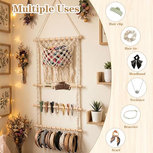 Hair Clip Holder Organizer Macrame Bow Organizer for Girls,Headband Holder Hair Accessories Storage Large Capacity Wall Hanging for Door Bedroom Wardrobe Home Decor (Beige A) (Beige A) - color: Beige A