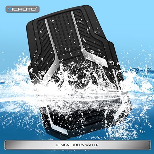 PIC AUTO Heavy Duty Rubber Floor Mats, Silver Aluminum Film Car Mats Set, Front and Rear Car Mats with Anti-Slip Backing, All Weather Protection, Trim-to-Fit for Automotive SUV, Sedan, Van - color: Silver
