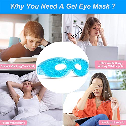 2PCS Gel Eye Mask Reusable Cold Therapy Gel Bead Eye Mask for Puffiness/Dark Circles/Eye Bags/Dry Eyes/Headaches/Migraines/Stress Relief (Blue) - color: Blue