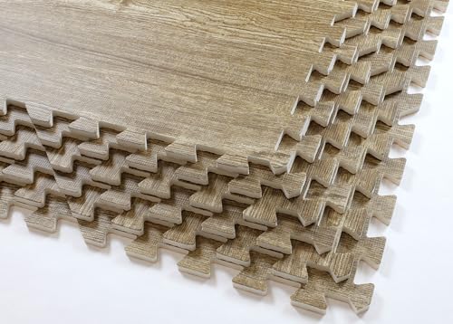 100 Sq. Ft 3/8 Inch Thick Printed Foam Tiles Interlocking Foam Mat, Natural Brown Wood Grain Style Print, (24"x24", 25 pcs), Protective Flooring for Home, Exercise or Trade Show - color: Natural Brown