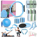 DICYWUDI Pilates Essentials Kit for Home Women, Pilates Equipment for Workouts, 6 Fabric Resistance Bands, 12 Inch Magic Circle Yoga Ring, Mini Exercise Ball, Great Exercise Equipment - color: 15pcs Blue set