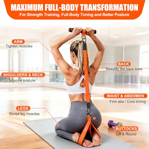 Multifunction Foot Pedal Resistance Band with Handle, 3-Tube Adjustable Elastic Yoga Exercise Bands, Home Gym Workout Equipment for Women & Men to Tone Abs, Core, Chest, Arm, Leg, Waist - color: Orange