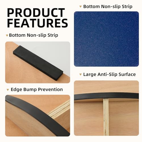 Juoe Balance Board Wobble Board for Adults and Kids - Anti-Slip 350LBS Balance Board for Physical Therapy,Balance Training,Posture Correction,Standing Desk Core Strength Wooden Balance Rocker Board - color: Blue