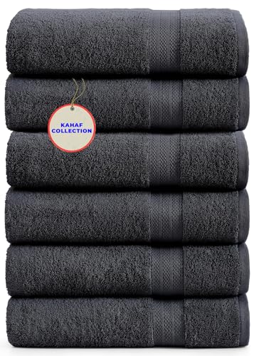 KAHAF COLLECTION 100% Cotton Bath Towels, 24x48 Pack of 6 Towels, Quick Dry, Highly Absorbent, Soft Feel Towel, Gym, Spa, Bathroom, Shower, Pool, Luxury Soft Towels (Grey, 24x48-6 Pack) - color: Grey, size: 24x48 - 6 Pack