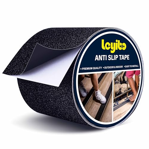 Anti Slip Tape, 4 Inch x 16 Ft Grip Tape for Stairs Outdoor/Indoor, Waterproof Non Skid Roll for Stair Treads Non Slip, High Traction Friction Abrasive Adhesive Stair Steps - Black - color: Black, size: 4" x 16'