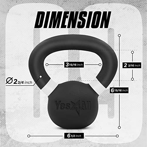 Yes4All Powder Coated Kettlebell, Cast Iron Core Kettlebells with Non-Slip Handle & Flat Bottom for Conditioning, Heavy Duty for Strength Training, 9lb to 71lb - Single & Pair - color: White, style: A. Single