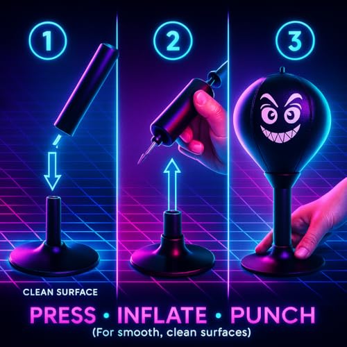 Desktop Punching Bag with Strong Suction Cup - Stress Relief Boxing Bag for Office Desk & Home - Heavy Duty Reflex Ball Set with Pump - Funny Gag Gifts for Boss, Men, Kids & Coworkers