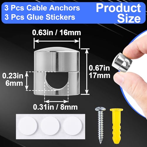 SmallCat 3 Sets Charger Holders for Cords, Silver Cord Holder for Nightstand | Adjustable Metal Cable Anchor Clips, Adhesive Cable Management Wire Organizers for Desk, Office, Nightstand - color: Silver, size: 3 Sets