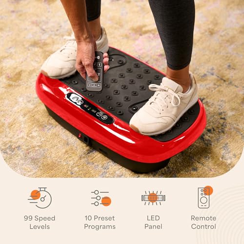 Lifepro HexaPlate Lite Vibration Plate Exercise Machine — Magnetic Acupoints, 99 Speeds & 10 Presets Vibration Platform Machine with Resistance Bands — Vibrating Plate for Lymphatic Drainage & Toning - color: Red