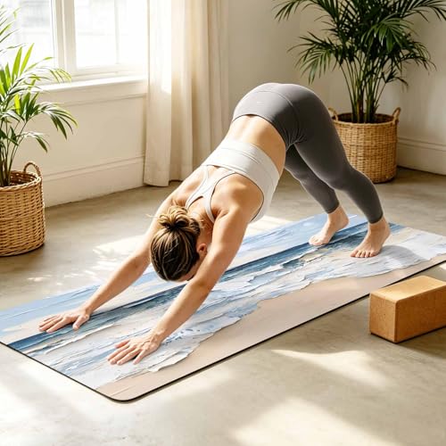 Yoga Mat Brown Black Non Slip Exercise Mat with Carrying Strap and Storage Bag Boho Style Fitness Mat for Yoga, Pilates, Stretching and Floor Workouts - color: Blue, size: 68x24in