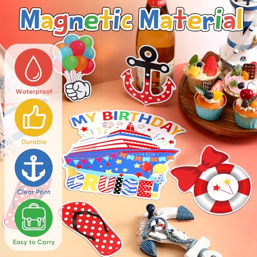 Kanayu 6 Pcs Birthday Cruise Door Decorations Magnetic Large Ship Decorations Magnets Anchor Cruise Decor Car Fridge Magnet Decal for Carnival Stateroom Door - style: Birthday