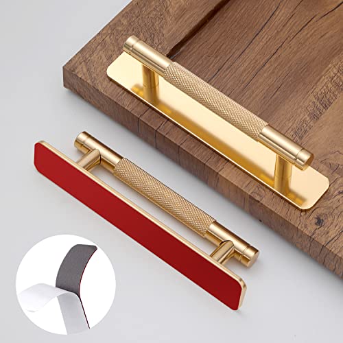 12 Pack 5 Inch 128 mm Self-adhesive Gold Barrel Knurled Cabinet Handles with Base Plate Aluminum Cabinet Pulls for Drawer Sliding Door Charcuterie Board Gold Drawer Handles Drill&Punch Free - color: BarrelGold 3M, size: 5 Inch