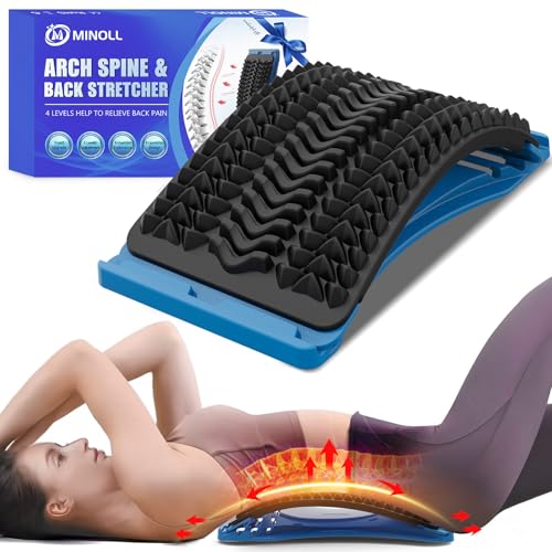 MINOLL Back Stretcher for Lower Back Pain Relief, Multiple Level Adjustable Arch Lumbar Back Cracker Board, Back Cracking Device, Back Massager for Scoliosis, Spine Decompression Support - color: Blue