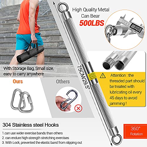 DASKING Detachable Resistance Bands Bar 30"/35.4"/38.5" Length Max Load 500LBS for Home Gym Full Body Workout Fitness Bar - style: Total Length:75cm/30"
