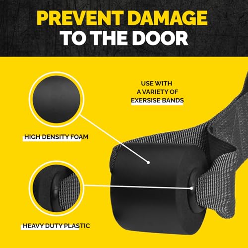 Door Anchor Strap for Resistance Bands with 5 Loops and Metal D-Rings | Fits most doors and resistance bands, 5 anchor points, reinforced nylon, tool-free setup, full-body workout versatility - color: Black Door Anchor