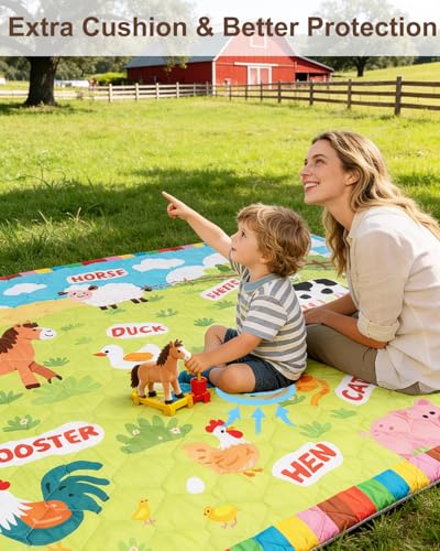 Baby Play Mat, 71x59 Playpen Mat with Machine Washable Cover | Removable, Thicken Cushioning Playmats for Baby, Non-Slip Bottom, Easy to Clean for Infants, Farm - color: Farm, size: 71" X 59"