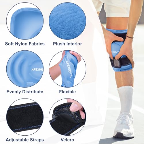 APEXUP Ice Pack for Knee Pain Relief, Large Reusable Wrap After Surgery, Flexible Gel Cold Pack for Injuries, Pain Relief for Back, Shoulder, Elbow, Ankle and Leg (Blue, XXL, 1PK) - size: 2X-Large-1PK, style: Blue