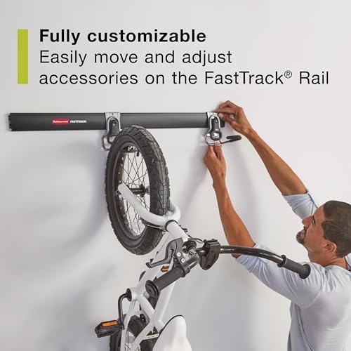 Rubbermaid 20-Piece FastTrack Garage Wall-Mounted Storage Kit 5 Rails and 15 Hooks for Home/House/Tool/Sports/Utility Purposes - size: 5 Rails, 15 Hooks