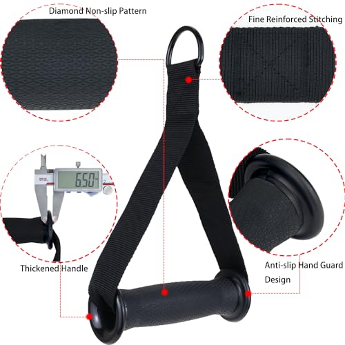 Resistance Band Handles, 2 Pack Heavy Duty Cable Machine Grips | Reinforced 2 in. webbing, D-rings, and textured grips for bands, cable machines, strength training - color: Black