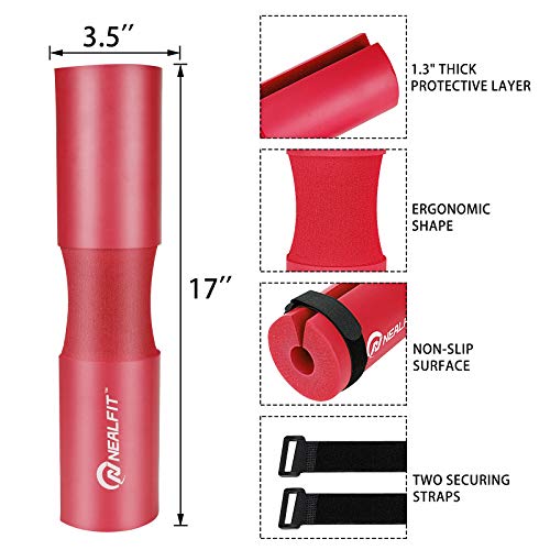 NEALFIT Barbell Pad Squat Pad for Squats—Squat Bar Pad—Great for Weightlifting,Lunges and Hip Thrusts—Foam Sponge Pad—Fit Standard and Olympic Bars Perfectly - color: Red
