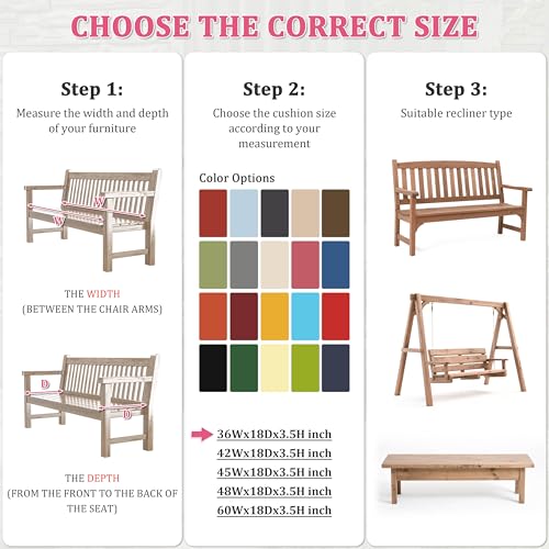Premium Outdoor Bench Cushions for Patio Furniture 3.5inches Memory Foam Bench Cushion Waterproof Fade Resistant Porch Swing Cushions with Straps 36×18 Inch Pink - color: Pink, size: 36'' x 18'' x 3.5''