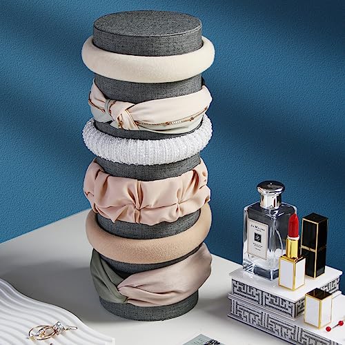 Velvet Headband Holder Organizer, Tower Hair Band Stand Display, Headbands Accessories Jewelry Storage for Girls Bedroom Desk (Gray Linen) - color: Vertical Gray Linen