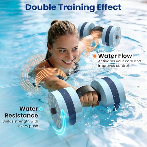 Sportneer Adjustable Resistance Water Weights: Pool Exercise Dumbbell Set of 2 EVA Foam Pool Weights with Handle Strip Aquatic Exercise Equipment for Water Aerobics - color: Blue