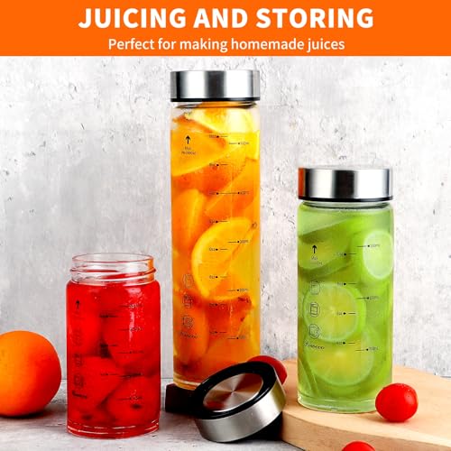 Glass Juice Bottles 4 Pack 16 oz - Wide Mouth Glass Water Bottles with Lids - for Juicing, Protein, Smoothie, Milk, Reusable, BPA Free, Stainless Steel Lids, Blender, Shaker Bottle [500ml] - color: 4-Pack (oz), size: 16oz/500ml