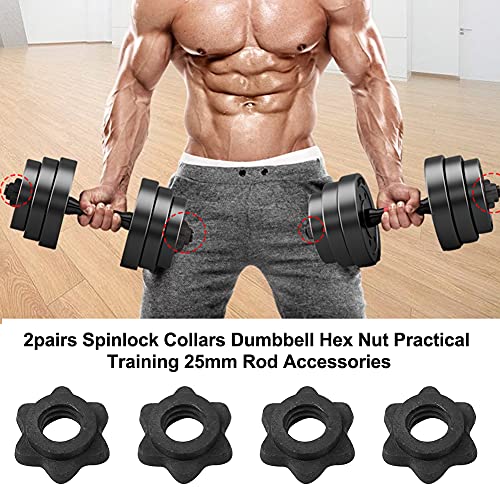 4Pack Spinlock Collars,Dumbbell Hex Nut, Dumbbell Rod Nut,1 Inch Standard Barbell Screw Collar,No-nslip Barbell Screw Collar for Dumbell Weight Lifting Fitness Training(black,Size:2.5cm/0.98inch)