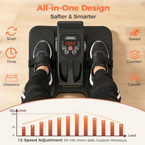 ESL Under Desk Elliptical, Electric Elliptical Leg Exerciser for Seniors | 12 Speed Adjustable, Quiet Elliptical Exercise Machine with Remote, Seated Pedal Exerciser with Strap, Portable - color: Black Silver