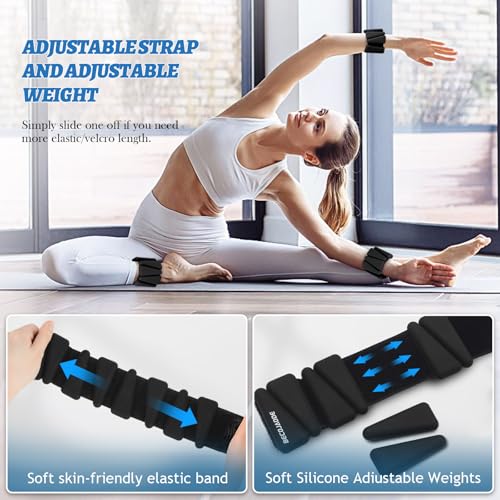 BECOJADDE Ankle Weights Set of 2 (1 lb/2 lb/3 lb Each) Adjustable Wrist Weights for Women Men Wearable Arm Leg Weight for Pilates, Running, Walking, Workout, Yoga - color: Black, size: 2 Lb Pair (1 Lb Each)