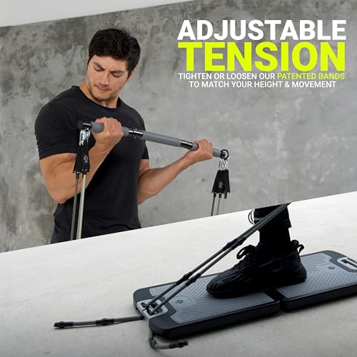 EVO Gym - Portable Home Gym Strength Training Equipment, At Home Gym | All in One Gym - Resistance Bands, Base Holds Gym Bar & Handles for Travel | Portable Gym & Home Exercise Equipment - style: Elite - 10 Bands (320 Pounds)