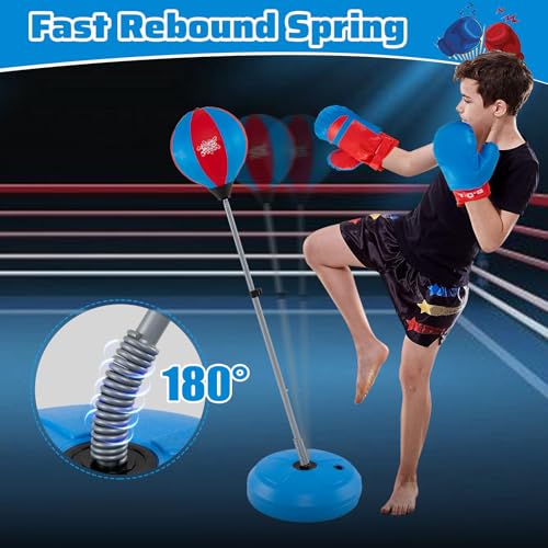 Costzon Punching Bag for Kids, Boxing Bag Set Toy with Height Adjustable Stand, Kids Boxing Gloves and Hand Pump, Freestanding Boxing Equipment Gift for Boys and Girls 8+ Years Old - style: 61" Height