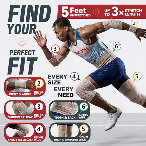 FRESINIDER Premium Elastic Bandage Wrap, 8 Pack Sizes (2", 3", 4", 6"), Cotton Compression Bandage with Hook & Loop Closure Both Ends, 5 ft Long (Stretches up to 15 ft), First Aid & Sports Support - color: 8 Pack Value Pack