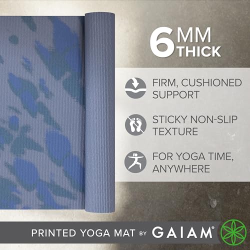 Gaiam Premium Yoga Mat, 6mm Thick Print Mat | Premium 6mm thick cushioning for joint support. Non-slip print design for yoga, Pilates & floor workouts. - color: Tie Dye Blast