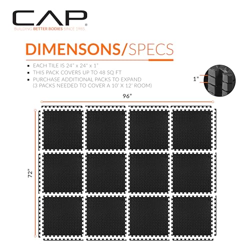 CAP Puzzle Exercise Mats | 1” Thick EVA Interlocking Foam Tiles for Home Gym Flooring | Multiple Options - color: Diamond - Black, style: 12 Tiles (48 SQ FT)