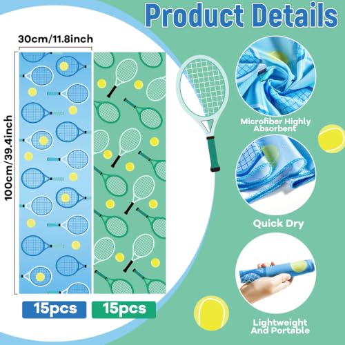 30 Pcs Tennis Cooling Towels for Neck and Face 40 x 12 Inch Tennis Sports Team Gifts Workout Ice Towels for Gym Sweat Microfiber Breathable Chilly Bulk Neck Wraps for Athletes Camping Travel Yoga - style: Tennis