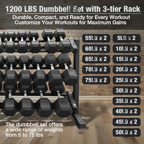 550 lbs 1200lbs 2100 lbs Dumbbells Weight Set, Hex Dumbbell Sets, Gyms Weights Dumbbells Sets, Weight Set for Home Gym, Strength Training, Fitness Center Equipment - color: 1200lbs Dumbbells W/ 3-tier Rack