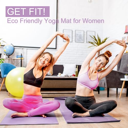 Funtery 3 mm Thin Yoga Mats Bulk, 68 x 24 Inches Lightweight PVC Exercise Mats Non Slip Workout Fitness Pads for Yoga Pilates Stretching Classes Gym Home Studio - color: Smoky Purple