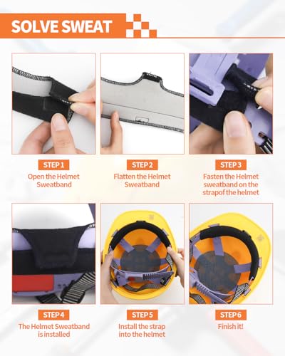 6 PCS Hard Hat Liner, Hard Hat Sweatband, Washable Hardhat Sweatband, Reusable Flame Retardant Cotton Hard Hats Sweat for Chainsaw Helmet, Hard Hats Liner Replacement, Welding Helmet - color: Black