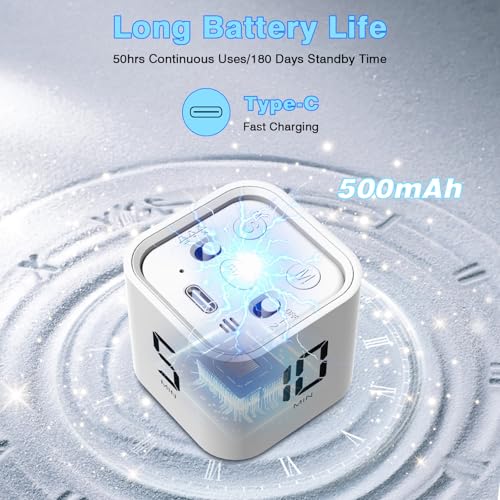 Cube Pomodoro Timer, Smart Productivity Timer 5/10/30/60 Minutes & Custom Countdown, Pause & Resume, Adjustable & Silent Visual Timer, Portable Rotation Multi Desk Timer for Study Task Work Kitchen - color: White