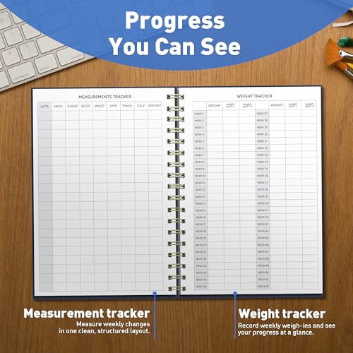 Sweetzer & Orange Fitness Planner Notebook – 6" x 8.5" Workout Log Book & Fitness Journal – 129 Pages with Measurement Tracker, Weight Tracker, Workout Planner, Food Log, 30 Day Challenge & Notes – Gold Spiral