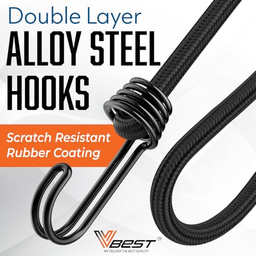 Bungee Cords with Hooks 12Pcs Set - Heavy Duty Outdoor Assorted Sizes | Black Rubber Bungy Set Short to Extra Long Sizes - Strong Bungie Straps - UV & Weather Resistant 200lb Strength - size: 12 Pcs Assorted Sizes