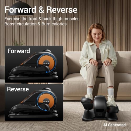 UMAY Under Desk Elliptical Eclipse Leg Exerciser Electric as seen on TV | Foot Pedal Peddler Seated Exercise Machine for Seniors 12 Level Speeds Manual Auto Mode with Remote for Home Office - color: Dark