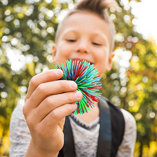 Leinuosen 5 Pieces Stringy Balls - Sensory Fidget Stress Balls, Soft Rainbow Pom Bouncy, Stuffers Party Favors Birthday Gifts Multicolor (2.75 Inch)