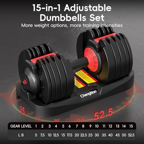 New Upgraded Adjustable Dumbbell Set of 2 (52.5 lbs/25 lbs), 15/9 Weights Dumbbell Set with Safe Locking System, Quick Adjustable Dumbbells For Men and Women Home Gym Workout with Anti-Slip Handle - color: 52.5LB-Pair