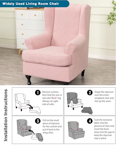 CRFATOP 2 Piece Stretch Wingback Chair Cover Jacquard Wing Chair Slipcovers Spandex Fabric Wingback Armchair Covers with Elastic Bottom for Living Room Bedroom Wingback Chair,C29 - color: Color C29