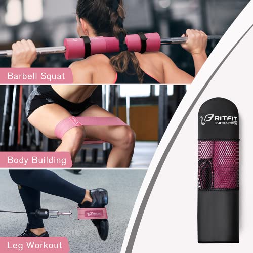 RitFit 7PCS Barbell Squat Pad Set, Hip Thrust & Lunges | Includes Resistance Band, 2 Safety Straps, 2 Gym Ankle Straps & Carry Bag, Upgraded Neck & Shoulder Protective Pad - color: Pink
