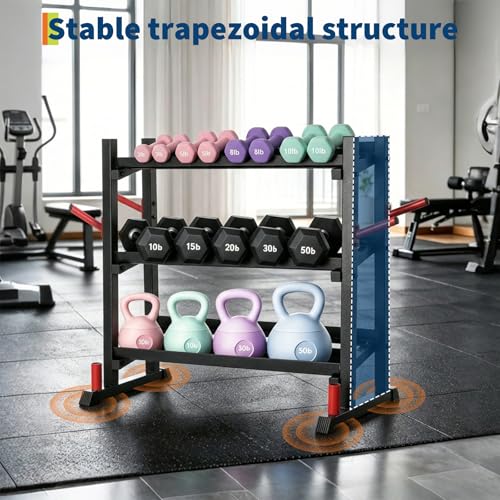 3-Tiers Dumbbell Rack, 1300LB Capacity Adjustable Weight Rack for Home Gym, H-Frame & Trapezoidal-Frame Weight Stand for Dumbells, Kettlebells, Barbells, Weight Plates - size: 48.39 x 18.7 x 36.54 Inch